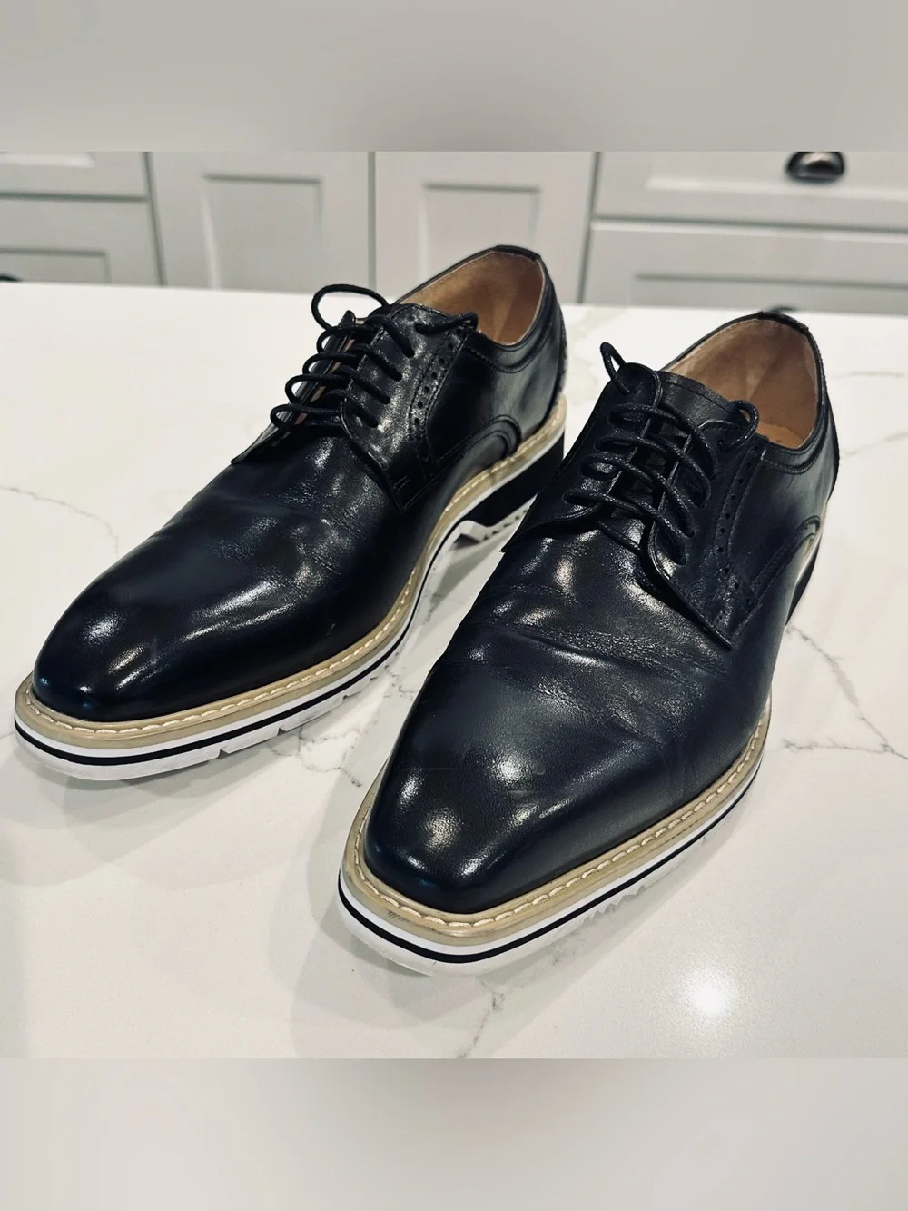 Stacy Adams Barringer Black Leather Plain Toe Oxford Dress Shoes Mens 9.5